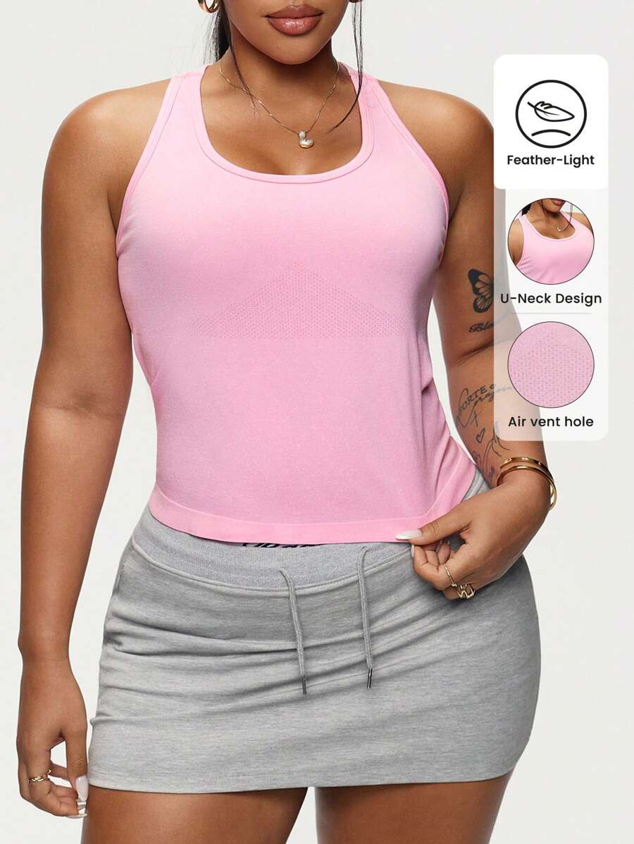 Easithlete Große Größen Nahtloses rosafarbenes Sport-Camisole für Damen - Pink - Übersicht 1