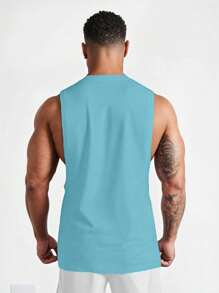 SHEIN Manfinity Dauomo Men's Fashionable Simple Sleeveless Tank Top, Summer - Teal Blue - View 2
