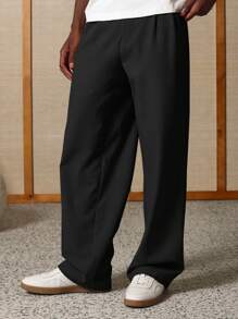 SUMWON Straight Fit Tailored Dress Pants Wide Leg Classic Business Professional Office Formal Wear Pleated Front Linen Look All Season Trousers