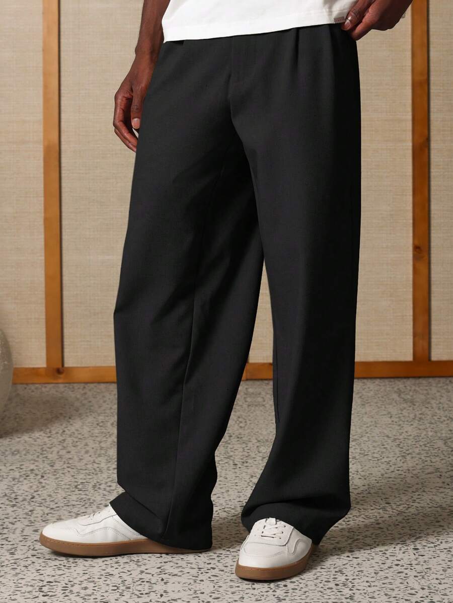 SUMWON Straight Fit Tailored Dress Pants Wide Leg Classic Business Professional Office Formal Wear Pleated Front Linen Look All Season Trousers
