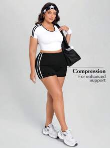 TrendSteals Plus Size Women Knitted Denim Casual Sports Shorts - Black - View 5