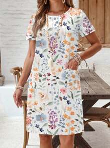 EMERY ROSE Casual Minimalist Women's Plaid Short Dress, Suitable For Summer Vacation Dress Boho Suitable For Going Out Chic Dress