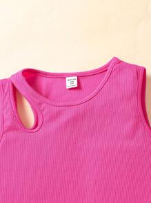 Sparklyn 2 件套女孩优雅度假活力 3D 毛巾刺绣镂空修身短款背心，白色和酒红色 - 玫紅色 - 查看 3