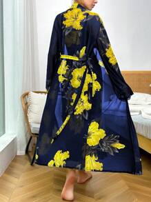 Bộ đồ ngủ hai dây in hoa và ren - Màu xanh hải quân - Xem 2