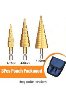 3/5 件高速钢钴多孔 50 种尺寸阶梯钻头套装，带铝制盒/袋，工具配件 - 金色 - 查看 10