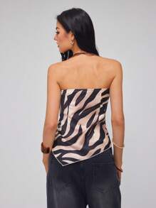 Roylia Women's Sexy Hollow Out Animal Zebra Printed Cropped Tank Top With Pointed Hemline - Coffee Brown - View 2