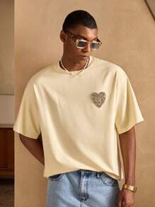 Manfinity BRENVOR Men's Rhinestone Embellish Short Sleeve T-Shirt - Apricot - View 6