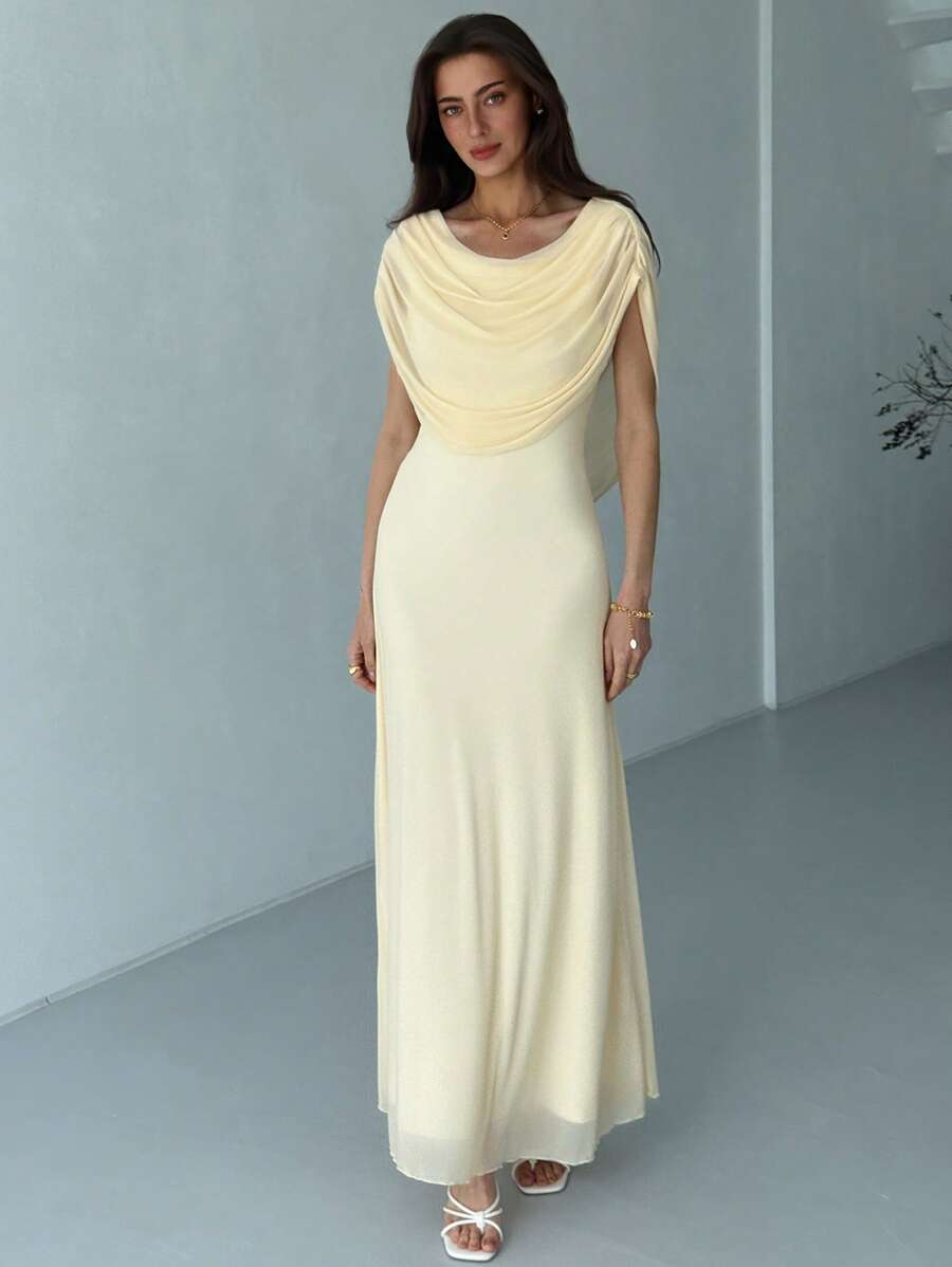 Aloruh Women Solid Color Midi Dress, Fashionable For Summer,Bodycon Dress - Apricot - View 1