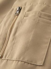 Manfinity Homme 男士立领拉链卡其色休闲夹克，秋季款 - 卡其色 - 查看 3