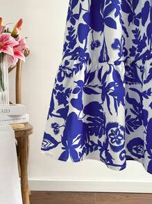 Dreamara Plus Size Women Sleeveless Ethnicity Print Maxi Dress, Vacation Wear - Blue and White - View 7