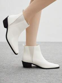 CUCCOO BIZCHIC 女士方头粗跟弹力切尔西靴和踝靴，白色 - 白色 - 查看 4