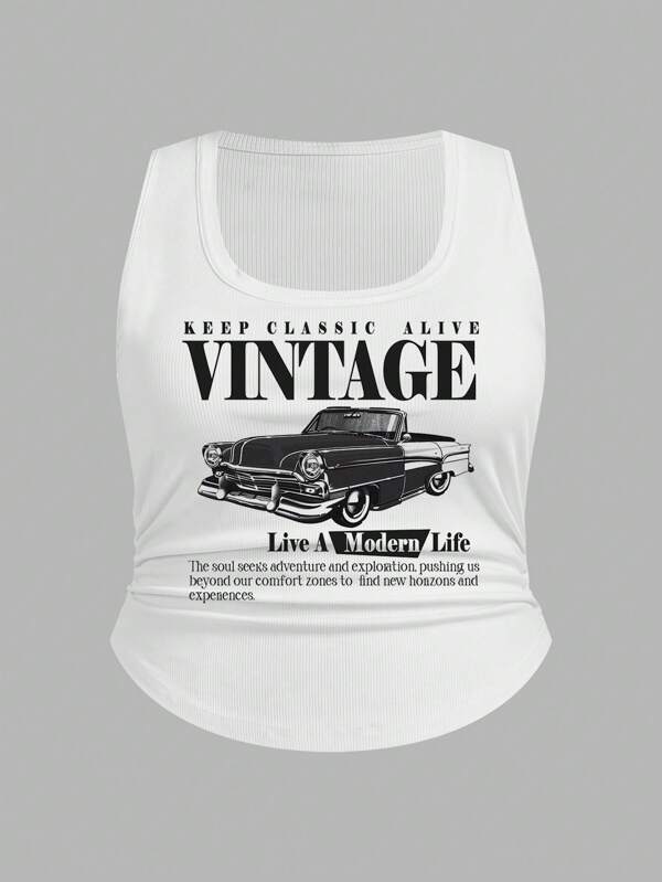 SHEIN SXY Plus Size Casual Minimalist Letter Graphic Camisole Tank Top, Suitable For Summer