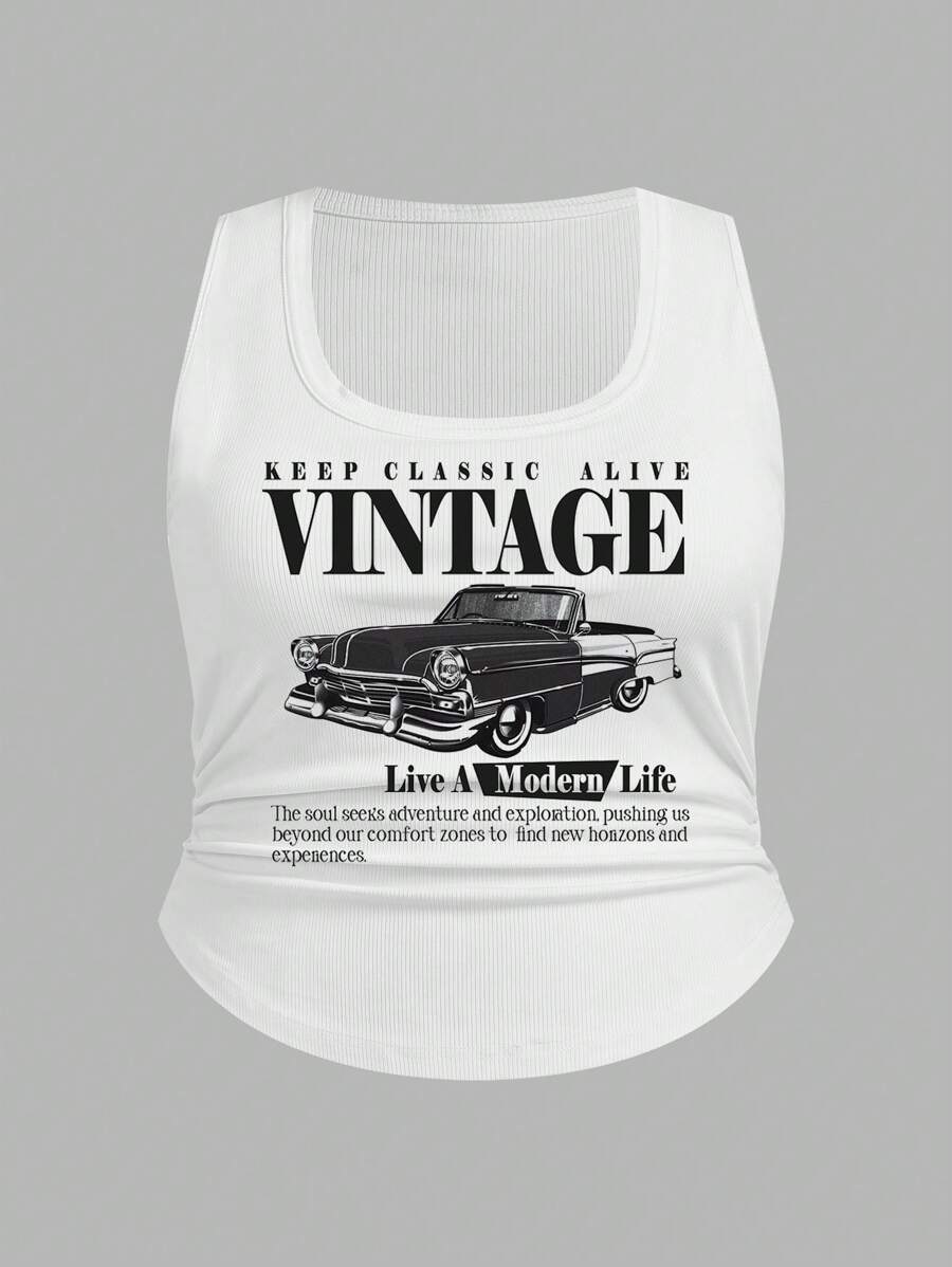 SHEIN SXY Plus Size Casual Minimalist Letter Graphic Camisole Tank Top, Suitable For Summer