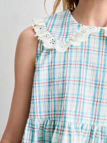SHEIN Vestido corto de manga corta con cuello Peter Pan, dulce, para niñas, verano - Multicolor - Ver 3