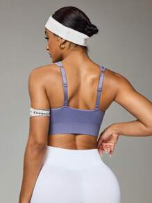 Easithlete 1pc Regular Moisture-Wicking Sports Bra, Adjustable Shoulder Strap, Basic Style, Grey-Blue - Dusty Blue - View 2