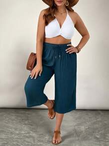 SHEIN VCAY Plus Size Solid Color Cropped Summer Pants