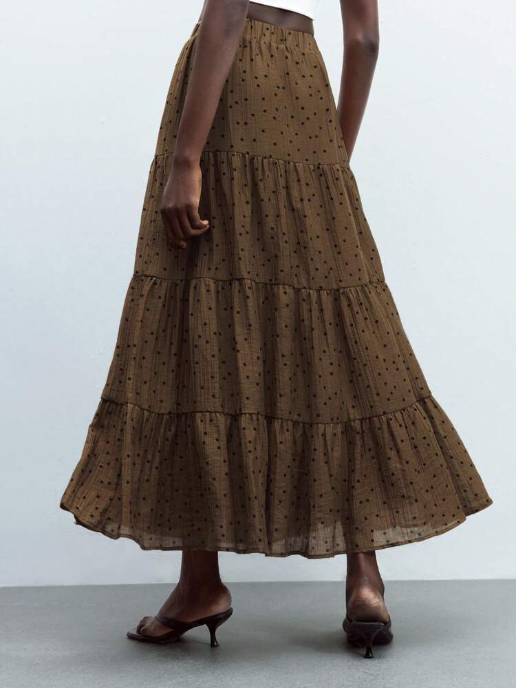 SHEIN Maija Falda larga flowy casual de boho con cintura elástica con lunares, para el verano