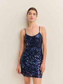Nöista 亮片迷你连衣裙可调节肩带女士夏季连衣裙紧身连衣裙 - 藏蓝色 - 查看 1