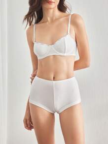 Ocili Leisure Comfort Rib Cotton Wireless Cup-Less Bralette And High Waist Short Panty Set For Women - White - View 4