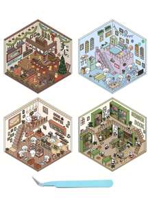 1pc/1set DIY Three-Dimensional Landscape Stickers Stickers Niche Decompression Fun Stickers, Creative 3D Three-Dimensional Miniature Scene Collage, Cute Decompression DIY Stickers Painting, Intellectual Model House, Miniature Scene Creative Storage DIY Stickers, 3D Layered House Stickers That Do Not Need To Be Cut, Educational Toys, Landscape Stickers, Notebook Stickers, Reusable, A Variety Of Sizes Available - Multicolor - View 17