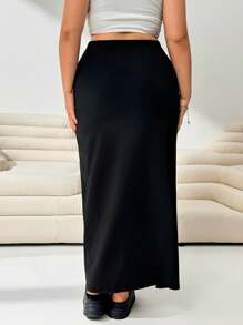 Solflare 大碼高腰素色直筒半身裙 - 黑色 - 查看 2