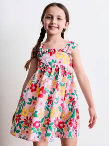 SHEIN 小女孩碎花无袖夏季度假连衣裙 - 彩色 - 查看 1