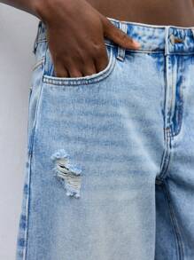 Maija Quần Jeans Xanh Quần Short Bermuda Cạp Thấp Quần Ống Rộng Phù Hợp Cho Trang Phục Thường Ngày Ngày Lễ Mùa Hè - Rửa nhẹ - Xem 6