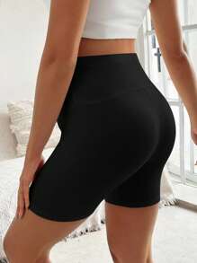 SHEIN Malla corta casual con pliegues para mujer embarazada, pantalones cortos tipo ciclista
