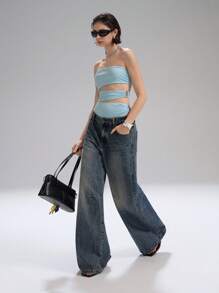 LYSMO 2025 Nouvelle arrivée Combinaison sans bretelles d'été pour femmes avec découpe sur le côté de la taille et détail d'anneau métallique. Parfait pour un style audacieux, une ambiance de fille branchée, une esthétique Y2K et une tenue de plage - Bleu ciel - Voir 8