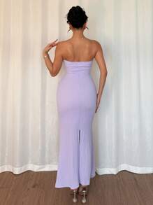 Chiquease Cutout Bow Decor Fitted Mermaid Hem Party Dress - Purple - View 2