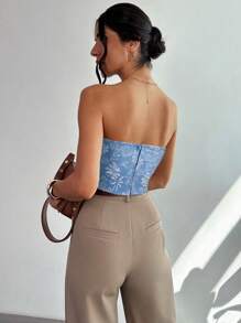 Firerie Women Summer Elegant Simple Fashion New Daily Vacation Music Festival Textured Material Blue Tube Top Criss Cross Twist Commute Graceful Top - Baby Blue - View 3