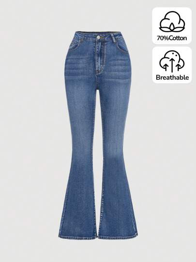 SHEIN Chicas adolescentes Jeans de pierna amplia con bolsillo oblicuo