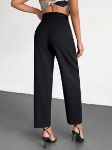 SHEIN Cottnline Wide-Leg Trousers, High Waisted Design, Pleated Front, Style, Formal Wear, Belt Loop Detail, Flowing Fabric, Elegant Cut, Office Appropriate, Polyester Blend Material, Loose Fit, Professional Look, Perfect For Business Or Evening Wear Women's Bottoms Women Summer Clothing Women's Summer Clothes Women's Dress Pants - White - View 2