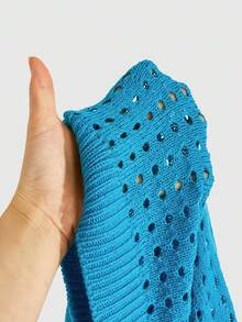 ROMWE MEN Street Life 男士刺绣图案宽松针织衬衫，针织短袖上衣 - 藍色 - 查看 8