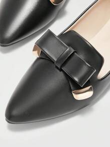 CUCCOO BIZCHIC Women's Pointed Toe Flat Black Bow Metal Buckle Comfortable Elegant Office Work Shoes