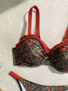 Soleia New Leopard Print Cherry Contrasted Red Bikini Set - Multicolor - View 5