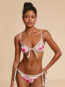 Travachic 女士夏季海滩花卉印花前结性感比基尼套装 - 彩色 - 查看 4