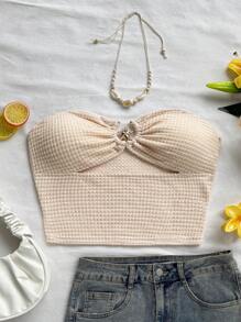 Soleia 度假海星纹理镂空抹胸 - 杏色 - 查看 4