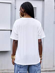 ROMWE Street Life Camiseta de mujer de manga corta y cuello redondo, de moda para el verano - Blanco - Ver 3
