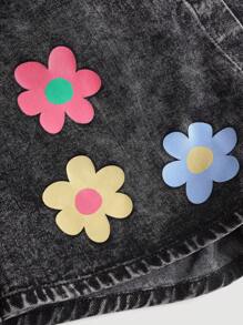 SHEIN Girlism Teen Girl Spring Summer Boho Floral Print Button Front Denim Skort, Summer Clothes Concert - Black - View 4