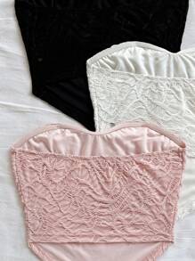 Soleia 3 件套女士节日白色、绿色和黑色提花纹理抹胸、短款吊带背心 - 彩色 - 查看 3