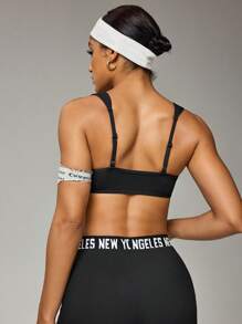 SHEIN Sports 女士瑜伽/健身训练运动胸罩，适合春夏季 - 黑色 - 查看 2