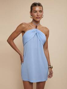 COSMINA Elegantes Minikleid mit drapiertem Ausschnitt für Damen, Frühling/Sommer - Blau - Übersicht 4