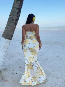 Sunnyshic 2 件大码女士套装：抹胸上衣和花卉中长裙，夏季 - 彩色 - 查看 2