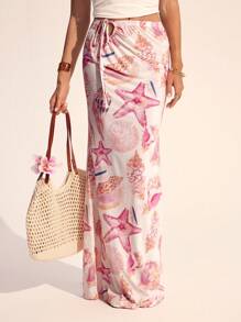 SHEIN Tall Spódnica damska z długim ogonem ryby z nadrukiem rozgwiazdy,Nadruk oceaniczny,Do noszenia na co dzień,Święta - Wielokolorowe - Zobacz 8