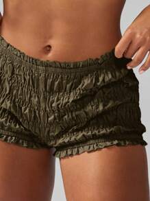 MISSGUIDED Shirred Ruffle Hotpants High Waisted Elastic Beach Lounge Shorts Festival Summer Holiday Party Casual Boho Shorts
