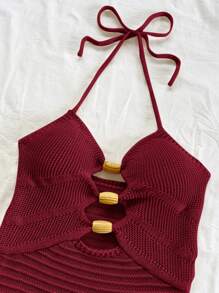 Soleia Vestido de punto de tirantes con cuentas de madera huecas decorado, conjunto sexy de vacaciones de verano para fiesta, cita, playa, crucero, vacaciones, festival de música, estilo bohemio