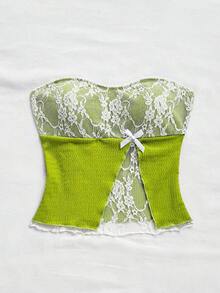 Soleia 女士度假露肩蕾丝拼布衬衫 - 綠色 - 查看 5