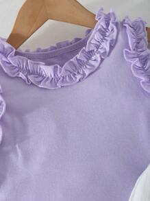 Genkimix Kids 2pcs/Set Toddler Girls' Cute & Elegant Purple Ruffled Trim Knit Camisole Top With Woven Shorts, Casual Spring/Summer Outfit For Party, Wedding, Vacation Girl Summer Clothes Set Sets For Girls Clothes Summer Outfits For Girls Clothes Set Girls Summer Clothes Sets - Purple - View 5