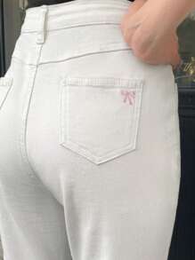 SHEIN EZwear 女式高腰弹力牛仔紧身白色喇叭牛仔裤 - 白色 - 查看 3